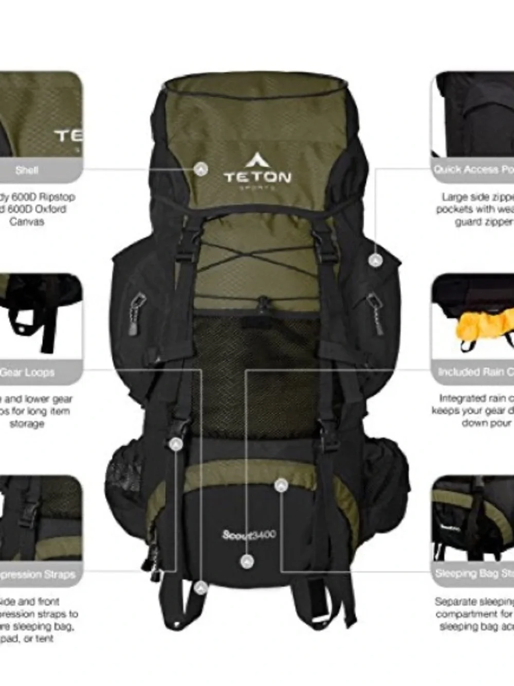 Teton Scout 3400 Hiking Backpack - Olive/Black